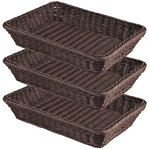 3 PCS 16 Inch Wicker Bread Basket, Woven Serving Basket, Tabletop Food Serving Basket for Restaurant, Bakery, Family Party, Hotel Serving, Fruits, Vegetables and Snacks, coffee, by GNIEMCKIN - size: 3 PCS 16 Inch coffee