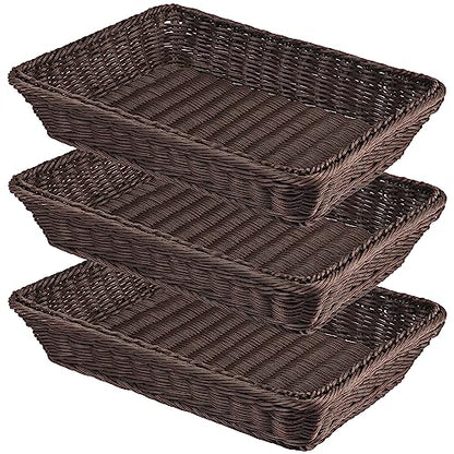 3 PCS 16 Inch Wicker Bread Basket, Woven Serving Basket, Tabletop Food Serving Basket for Restaurant, Bakery, Family Party, Hotel Serving, Fruits, Vegetables and Snacks, coffee, by GNIEMCKIN - size: 3 PCS 16 Inch coffee