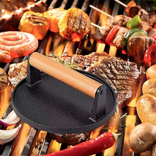 5.7inch Heavy Duty cast Iron Smash Burger Press Grill Press Burger Smasher Indoor Outdoor Griddle Accessories and 11inch Visual Melting Dome Cover - size: 5.7“+11”