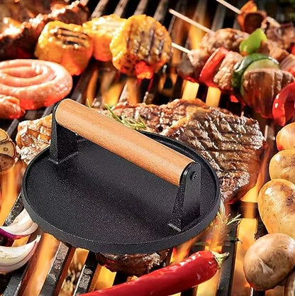 5.7inch Heavy Duty cast Iron Smash Burger Press Grill Press Burger Smasher Indoor Outdoor Griddle Accessories and 11inch Visual Melting Dome Cover - size: 5.7“+11”