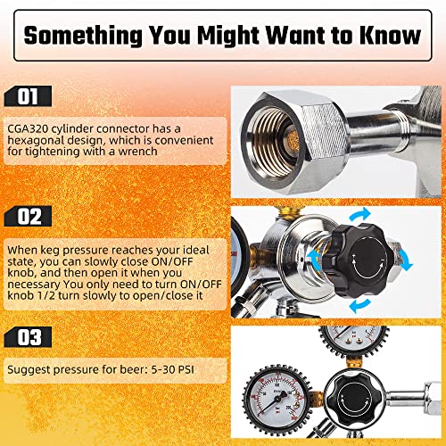 Gancowise CGA-320 Keg Regulator, Dual Gauge CO2 Pressure Regulator with 2 Swivel Nut 1/4’’ & 5/16’’ Barb, 0-60 PSI Working Pressure & 0-3000 PSI Tank Pressure