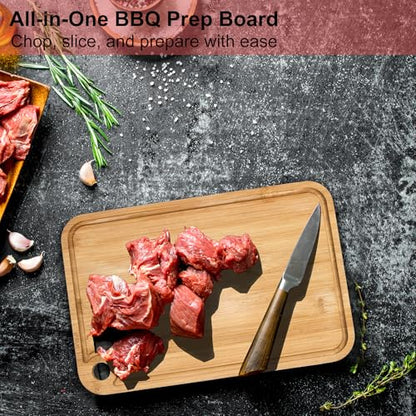 Deep Grill Carry System with Lids, Cutting Board, Tong, Gift Ready BBQ Carry Tray for Prepping, Marinating and Serving, Diswasher Safe, Nesting Platters Black in Red
