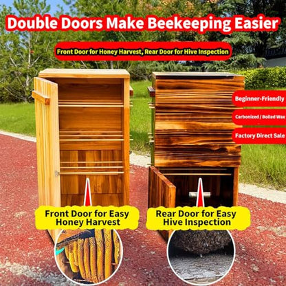 Beehive Box Kit, Pine Wood Integrated Vertical Beeswax Coated Beehive, Without Nest Frame, with Metal Hive Entrance (Carbonized Version, Integrated Vertical Beehive) - color: Carbonized version, size: Integrated Vertical Beehive