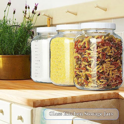 Folinstall 2 Pack 1 Gallon Large Fermentation Jars w 2 SCREW Lid and 3 Airlock - 100% Airtight Lid, Wide Mouth Glass Jar, Pickle Jar w Scale Mark for Sourdough Starter