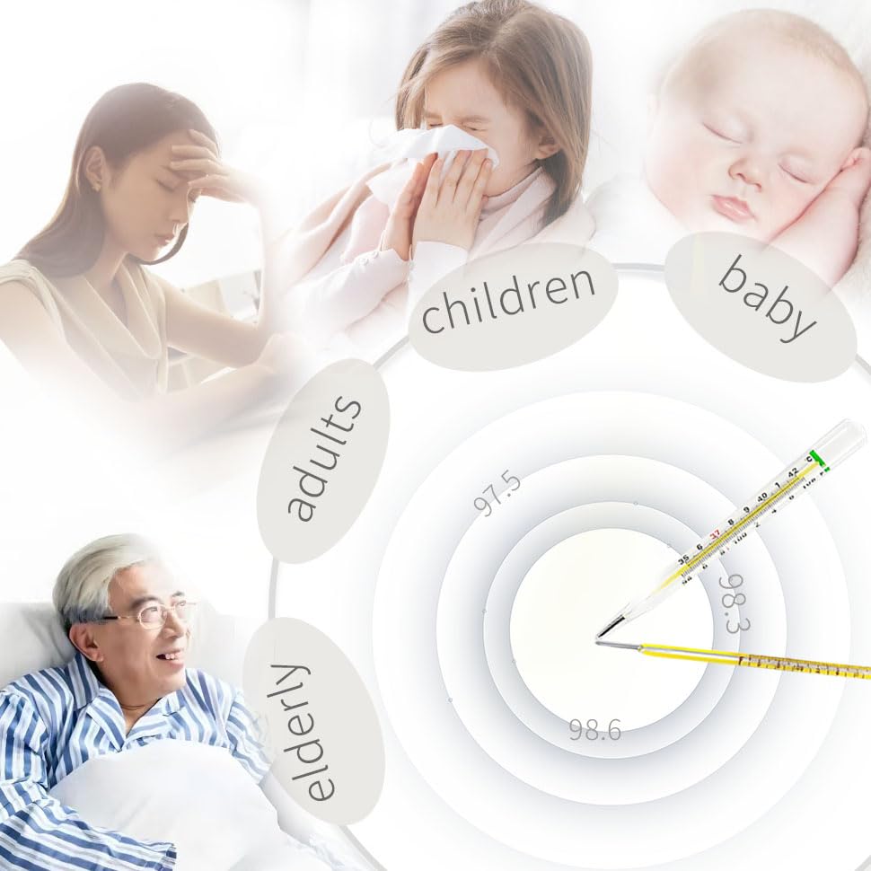 ℉ & ℃ Clinical Glass Thermometer for Underarm 2PCS - Classic Non Digital Thermometer for Adults - Accurate Easy Reading by AiBi TECH