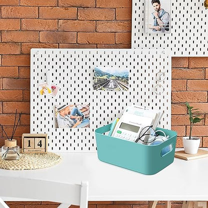 Wenqik 12 Pcs Small Plastic Storage Bins Basket with Handles Toy Organizers Pantry Basket Containers for Shelves Home Cupboard Kitchen Office Bathroom Organization Box(bright, 9.6 x 6.3 x 3.9 Inch)