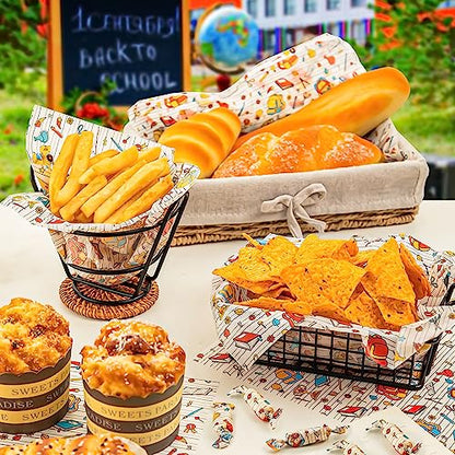 100Pcs Back to School Wax Paper Sheets for Food, Wax Paper for Food Sandwich Wrap Paper Deli Wraps, Waterproof Oil-proof Picnic Basket Liners with Bag Pattern for Kitchen Handmade Food - color: Back to School