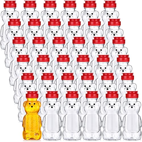 Thenshop 36 Pcs 8 oz Honey Jar Plastic Empty Bear Bottle Dispenser Clear Transparent Honey Containers Bear Cup Squeeze Bottle with Flip Top Lid for Storing Dispensing(Red Lid) - color: Red Lid