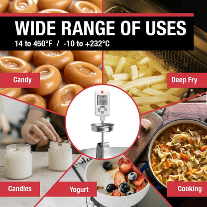 CDN Digital Thermometer Long 8'' Stainless Steel Stem, Adjustable Pot Clip, Preset Candy Stages with Audio/Visual Alerts, Instant Read For Cooking, Deep Frying & Oil - DTC450 - style: Digital Candy Thermometer