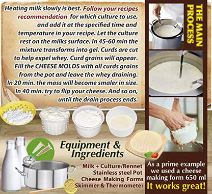 PetriStor 16 Pcs Soft Cheese Making Kit for Beginners - Small Cheese Molds - Cream Cheese Molds for Making Cheese - Molde Para Queso Fresco Casero - Paneer Maker Mold - Cheese Making Supplies №3