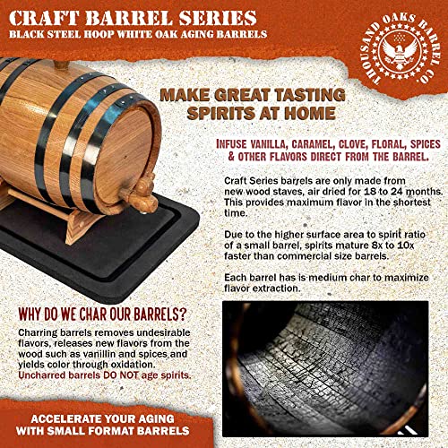 3 Liter Oak Aging Barrel with Stand, Bung and Spigot - Wooden 3L Whiskey Barrels Wine Barrel Decanter For The Home Brewer, Distiller, Wine Maker and Cocktail Aging - Bourbon Barrel Gifts For Men - size: 3 Liter