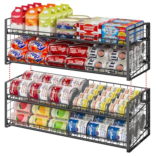 2-Pack Stackable Can Organizer for Pantry Shelf, Adjustable Extra-Long Rolling Can Rack for Kitchen Cupboard Storage, Sturdy Standing Can Holder for Canned Food Goods Soda up to 100, 2 Tier, Black - style: Length(30'' W)-2 Pack