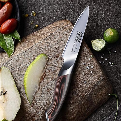 HOSHANHO 3.75 inch Paring Knife, Japanese High Carbon Stainless Steel Small Kitchen Knives, Ultra Sharp Fruit Knife with Ergonomic Pakkawood Handle - size: 3.7"