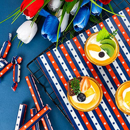 100 Pcs 4th of July Wax Paper for Food, Wax Paper Sheets Deli Paper Sandwich Wrap Candy Cookies Wraps, Waterproof Oil-proof Picnic Basket Liners with Star Flag Pattern for Kitchen Handmade Food - color: Patriotic