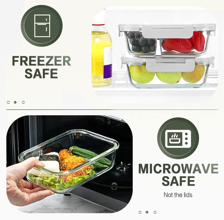 KOMUEE 10 Packs 30 oz Glass Meal Prep Containers,Glass Food Storage Containers with Lids,Airtight Lunch Bento Boxes,Microwave, Oven, Freezer and Dishwasher,White - color: White