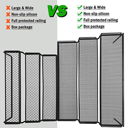 3 Tier Wide Expandable Cabinet Spice Rack Organizer (14.5" to 29.1") - Step Shelf with Protection Railing, Black | Wide, deep expandable spice rack for large spice jars, seasoning bottles, cans, and pantry organization. - color: Large & Wide