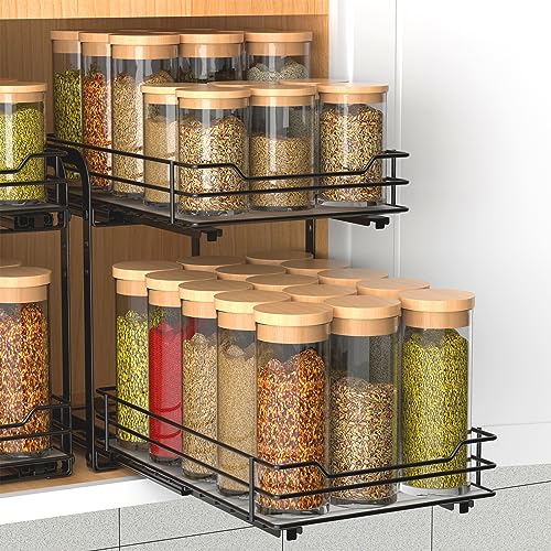 BOIVSHI Spice Rack, Pull Out Spice Racks Organizer for Cabinet, Height Adjustable Heavy Duty Metal Basket for Inside Cabinets & Pantry Closet (2 Tier,7.5''Wx10.5''Dx9.5''H) - size: 2 Tier,7.5''Wx10.5''Dx9.5''H