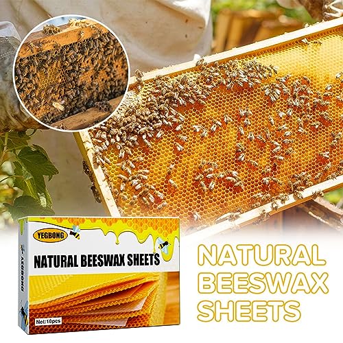 Blingbin 10Pcs Natural Beeswax Sheets, 5.1x3.5 inch Beeswax Candle Wax, Beeswax Foundation Sheets for Candle Making, Beekeeping Bee Wax Nest Bed Beeswax Honeycomb Sheet Easy DIY Candle Making Kit Gift