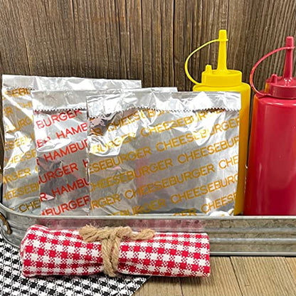 Printed Foil Hamburger and Cheeseburger Bags - 50 Each - Silver Red Yellow (Pack of 2) - size: One Size (Pack of 2)