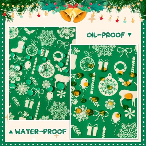 100 Pcs Christmas Wax Paper, Wax Paper Sheets for Food Deli Paper Sandwich Wrap Candy Cookies Wraps, Waterproof Oil-proof Picnic Basket Liners with Snowflake Pattern for Kitchen Handmade Food(Green)… - color: Green Snowflakes