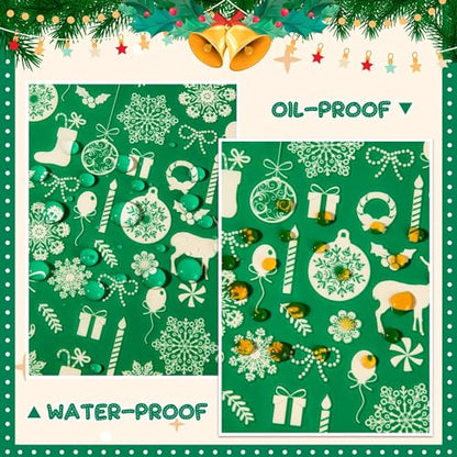 100 Pcs Christmas Wax Paper, Wax Paper Sheets for Food Deli Paper Sandwich Wrap Candy Cookies Wraps, Waterproof Oil-proof Picnic Basket Liners with Snowflake Pattern for Kitchen Handmade Food(Green)… - color: Green Snowflakes