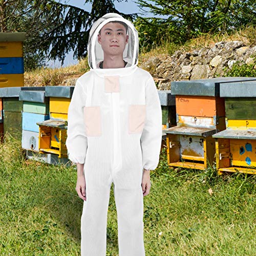 Beekeeping Suit, Ventilated Beekeeper Jacket Smock with Double Zippers and Hood Veil for Apiary Protective Clothing Supplies (L)