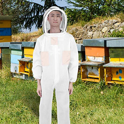 Beekeeping Suit, Ventilated Beekeeper Jacket Smock with Double Zippers and Hood Veil for Apiary Protective Clothing Supplies (L)