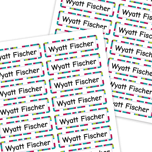 Mini Labels 1.5”x0.4” - 99 Pack Custom Name Stickers - Personalized Waterproof Name Labels for Bottles, Food Containers, School Supplies and More, Dishwasher & Microwave Safe – Pink Stripes - color: Pink Stripes, size: 99 Labels