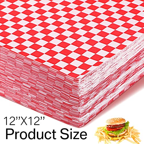 Spakon 1000 Sheets Wax Deli Paper Sheets for Food 12 x 12 Inch Checkered Dry Waxed Deli Basket Liners for Sandwich Wrapping, Food Basket Liners, Picnic party(Red-white) - color: Red-White