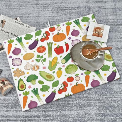 Vegetables Dish Drying Mat, for Farmhouse Kitchen Counter Microfiber Absorbent, Dish Draining Mat Extra Large 18"x24" - color: Vegetables