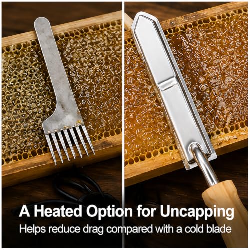 Electric Honey Uncapping Knife, Stainless Steel Bee Harvesting Tool | Heated stainless steel blade with wood handle for simple small-batch honey frame uncapping