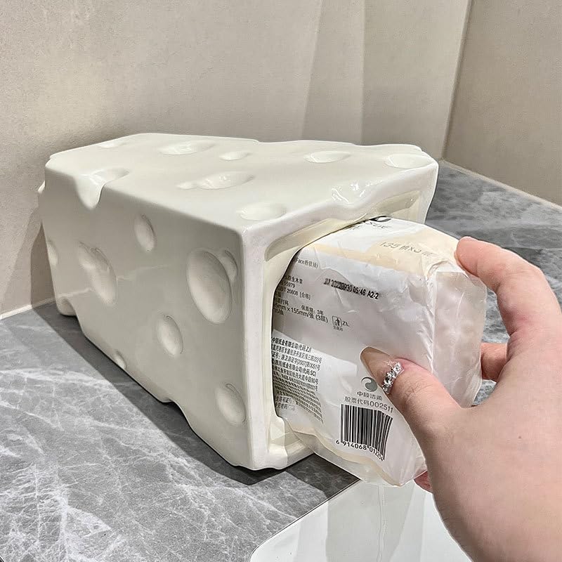 Cheese Shape Milk White Ceramic Tissue Storage Box Toilet Living Room Toilet Paper Storage Container