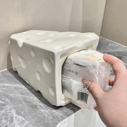 Cheese Shape Milk White Ceramic Tissue Storage Box Toilet Living Room Toilet Paper Storage Container