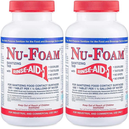 Nu-Foam Sanitizing Tablets for Bar Glassware – Superior Rinse Aid - Hand Washing Bar, Tavern, Brewery Supplies - Spotless Serving Glasses -2 Pack 200 Tablets - Makes 1,200 Quarts Sanitizing Solution - size: 100 Count (Pack of 2)