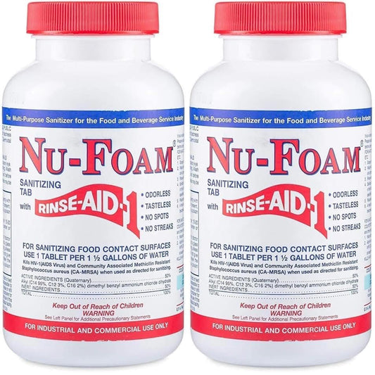 Nu-Foam Sanitizing Tablets for Bar Glassware – Superior Rinse Aid - Hand Washing Bar, Tavern, Brewery Supplies - Spotless Serving Glasses -2 Pack 200 Tablets - Makes 1,200 Quarts Sanitizing Solution - size: 100 Count (Pack of 2)