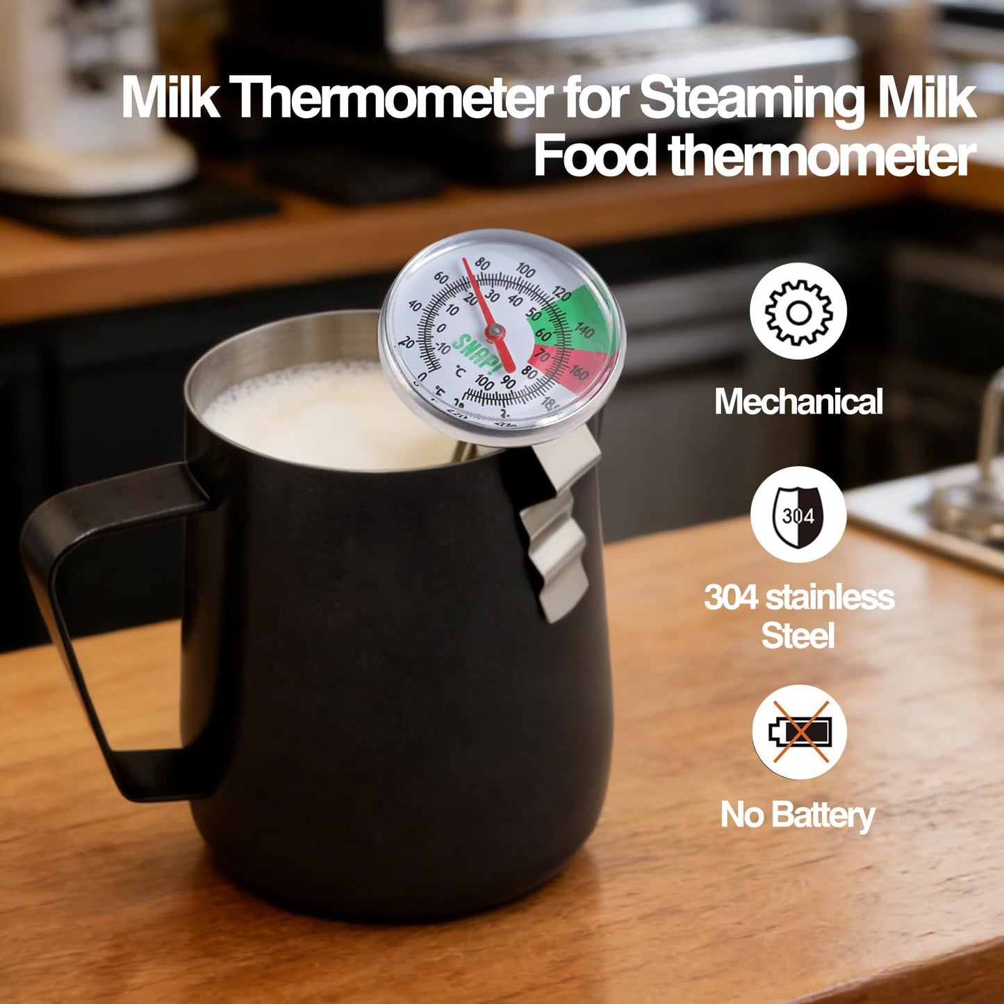 SNAP! Milk Frothing Thermometer with Clip, White, One Size