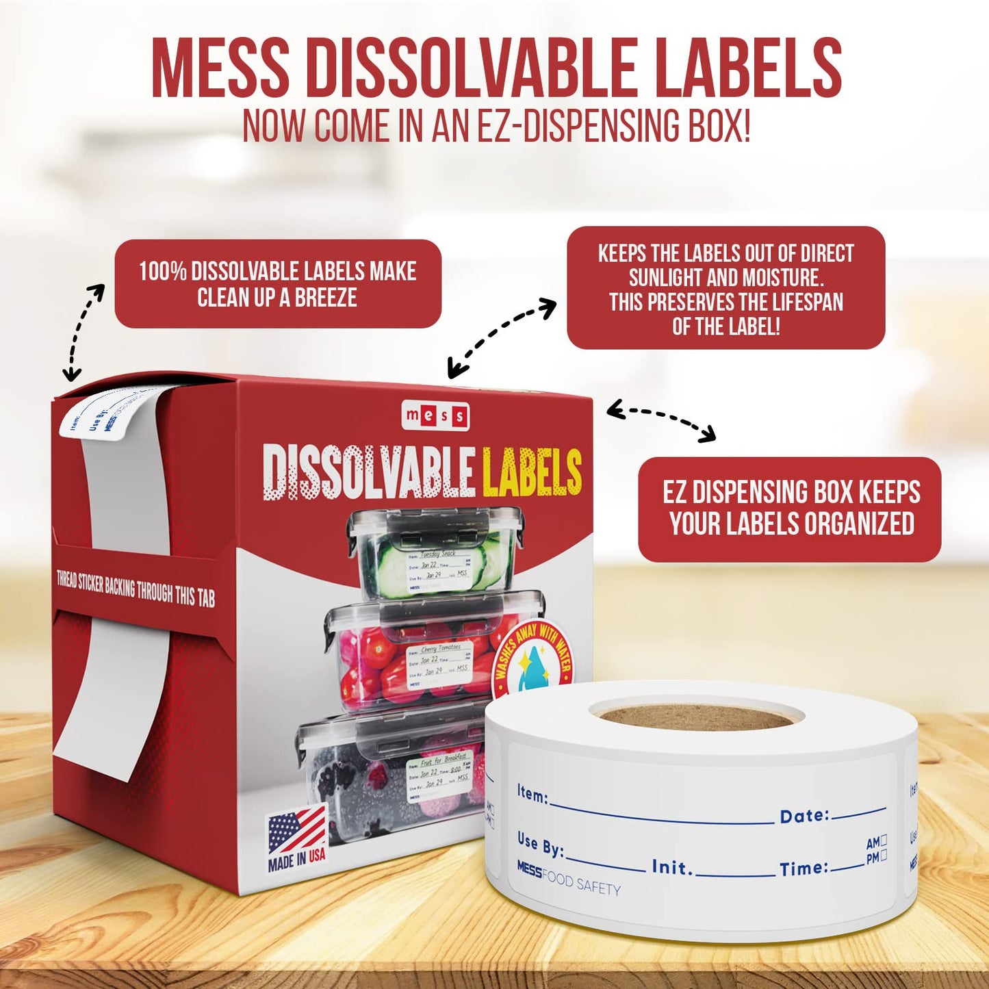 MESS Dissolvable Food Labels for Containers 2x2/1x3 400 Blank Kitchen Labels - Food Storage Labels - Removable Freezer Labels - Dissolvable Labels for Food Containers