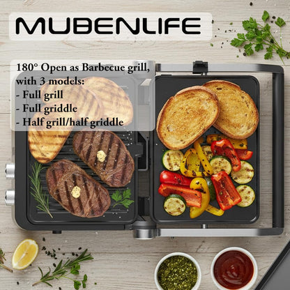 Panini Press,4 Slices Contact Grill with Removable Non-Stick Coated Grill and Flat Plates,Panini Makers with Temperature Control and Timer,Open 180 Degrees,Grill and Griddle (Silver with digital) - color: Silver with digital
