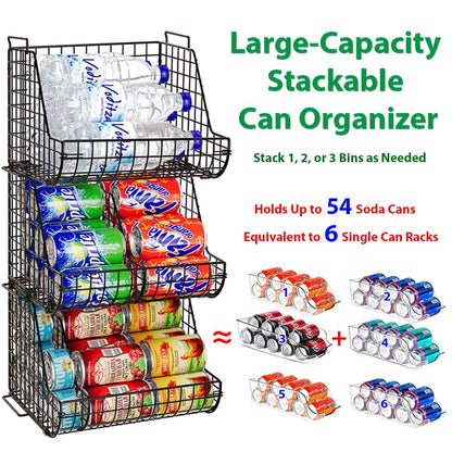Stacking Can Dispensers 3 Tier with 3 Divider, Large Pantry Can Organizer, Beverage Drink Pop Soda Can Storage Basket, Can Holders for Pantry, Canned Food Rack Wire Bins for Kitchen Cabinet (3-Pack) - size: 3-Pack