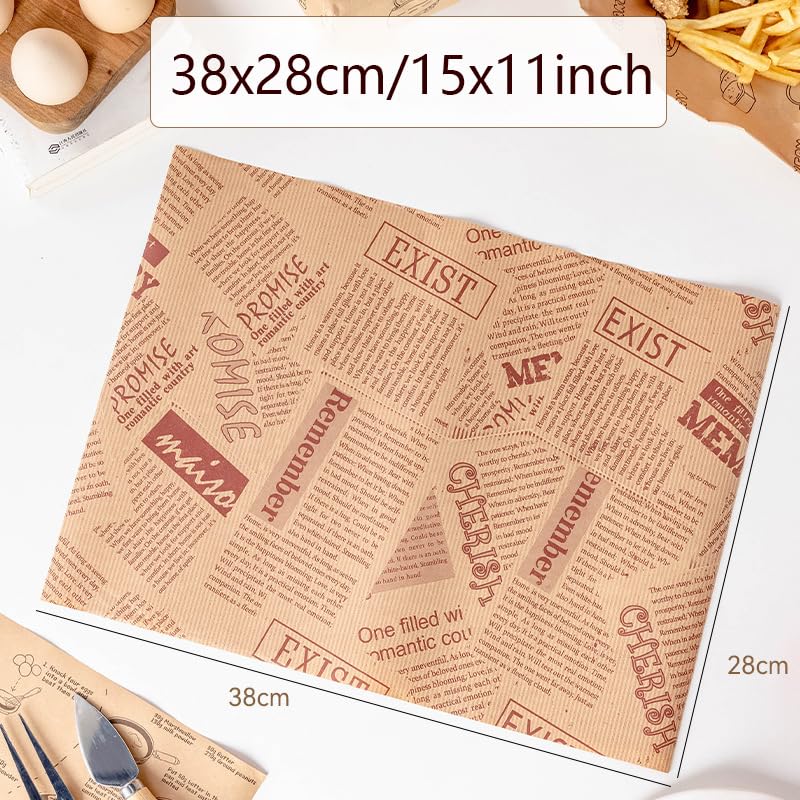 100 Sheets Wax Paper 15 x 11 Inch Greaseproof Sandwich Burger Chips Cuttable Baking Parchment Wraping Paper (Brown #3) - color: Brown #3