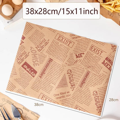 100 Sheets Wax Paper 15 x 11 Inch Greaseproof Sandwich Burger Chips Cuttable Baking Parchment Wraping Paper (Brown #3) - color: Brown #3