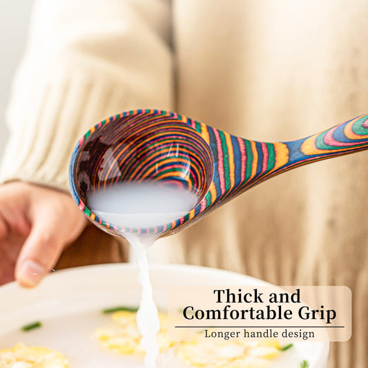 Gudamaye Pakkawood Rainbow Deep Soup Ladles,Pakkawood Ladle,10.6 inch Big Soup Ladle for Cooking,Deep Ladle Spoons,Wood Ladle, Wood Kitchen Utensils Set, Wooden Spoons for Cooking - style: 1 PC Rainbow Ladle