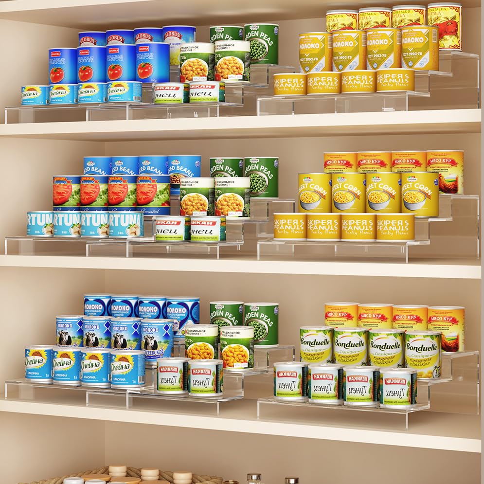 Adjustable Acrylic Can Rack Organizer for Pantry, 3 Tier Expandable Canned Storage Holder, Soda Can Dispenser Shelf Holds Up to 24 Cans, Clear Canned Display for Cabinet & Countertop (Patent Pending)