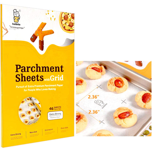 Katbite 12x16 Inch Parchment Paper Sheets with Grid Lines, Precut Baking Paper, Non-Stick & Heavy Duty, Half Sheet Parchment Paper for Cookies, Cup Cake Baking, Cooking, Air Fryer, Steaming, Grilling - size: 12"x16"-46