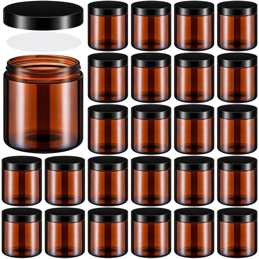 Norme 24 Pieces 16 oz Glass Jars with Lids Empty Storage Containers Leakproof Round Cosmetic Jars for Storing Lotions Powder Ointments Making(Amber) - color: Amber